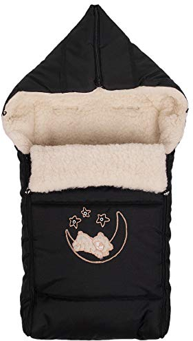 Goldkids Winter Fußsack für Kinderwagen Babyschale Schlittensack Lammwollesack Baby Fußsack Kuschelsack Winterfußsack 40 x 90 cm (Schwarz)