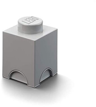 LEGO Storage Brick 1 Knob Medium Stone Grey, Stackable Box With Lid, 1.2l Capacity - Desk and Room Storage, Toy Box