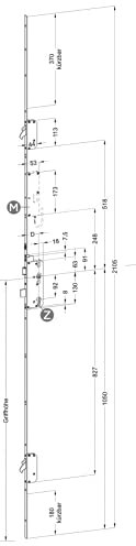 Winkhaus Automatikverriegelung T-AV3-F1660 92/10 M2 Dorn 65 mm, DIN links, M2 mit 2 Schwenkriegeln, 16 mm Flachstulp MC silber, Achtung funktioniert nicht ohne entsprechenden Magneten !