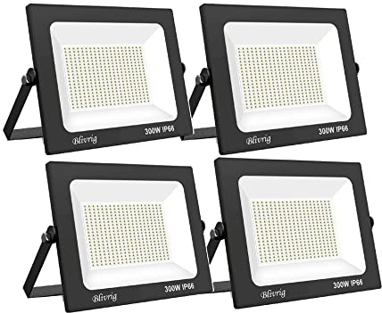 Blivrig 4PCS 300W LED Strahler Außen Kaltweiß 6500K, 30000LM Superhell Außenstrahler, IP66 Wasserdicht LED Fluter, Flutlicht, Aussenlampe für Gärten, Innenhöfe, Garage, Hotel