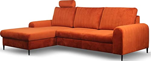 WFL GROUP Ecksofa Schlafsofa mit Bettkasten - Sofa Couch Ecksofa mit Schlaffunktion Bettfunktion L-Form mit Ottomane - Links - Orange