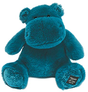 Histoire d'Ours - Peluche Hippopotame - Hip'Pop - Bleu Canard - 25 Cm - Peluche Douce et Mignonne pour les Calins - Idée Cadeau de Naissance et Anniversaire pour Fille et Garçon - L'HIPPO - HO3107