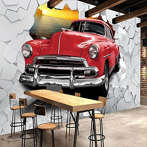 FGJFGGFR 3D Living Room Wallpaper Retro car Broken Wall Bedroom Wall Stickers TV Background Wall Home Decoration Mural Wall Art Poster