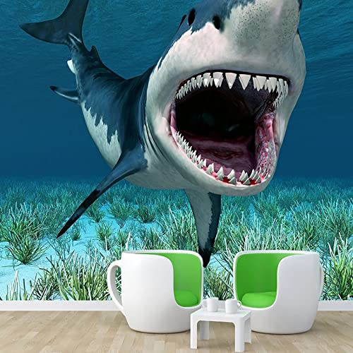 Benutzerdefinierte Fototapete 3D Stereo Hai Tier Wandbild Wohnzimmer Tv Sofa Kinderzimmer Hintergrund Wand Wasserdicht 350Cm(W)×245Cm(H)