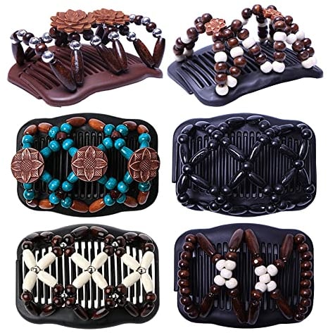 Gativs Haarkamm Elastisch Perlen 6 Stück Perlen Haarkämme Afrikanische Haarspange Stretch Dehnbar Kamm Doppel Clips Haarkamm Elastische Comb Perlen Doppel Haarkamm Damen Haarspange Dehnbar
