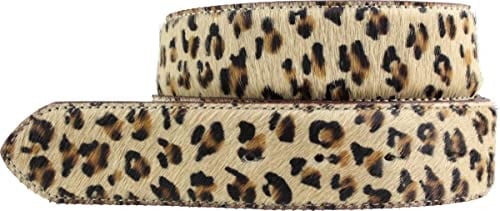 BELTINGER Wechselgürtel mit Fell ohne Schnalle 4 cm | Kuh-Ledergürtel für Damen Herren 40mm | Fell-Druckknopfgürtel 4cm | Mini-Leo 85cm