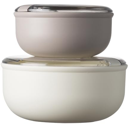 OMADA Design - Set di 2 Contenitori ermetici per alimenti rotondi da 0,75 L e 1,8 L, porta pranzo con coperchio trasparente - Made in Italy - Linea Pull Box