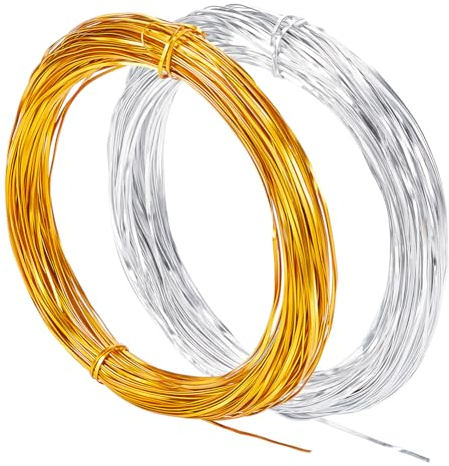 BENECREAT Filo di alluminio piatto da 40 m, 18 gauge/1 mm, 0,4 mm di spessore, oro e argento, per gioielli e artigianato smaltato