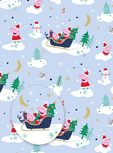 Danilo Promotions Peppa Pig Weihnachts-Geschenkpapier, 4 Bögen, 4 Etiketten, Peppa Pig Geschenkpapier für Geschenkpapier