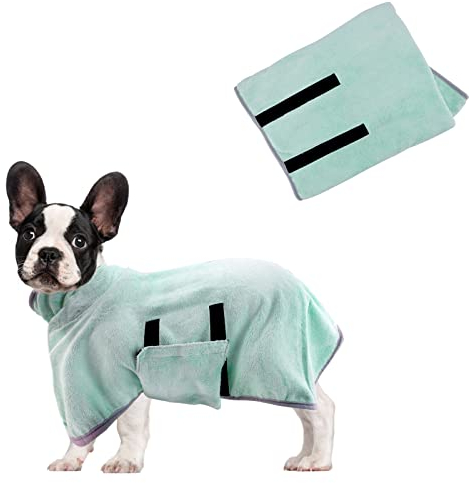 Hundetrockenmantel, Hundehandtuch Bademantel für Kleine, Mittelgroße Hunde bademantel Super Saugfähig Haustier Hundetrockenhandtuch Weich Verstellbar Welpenbademantel nach der Dusche (M/50CM, Grün)