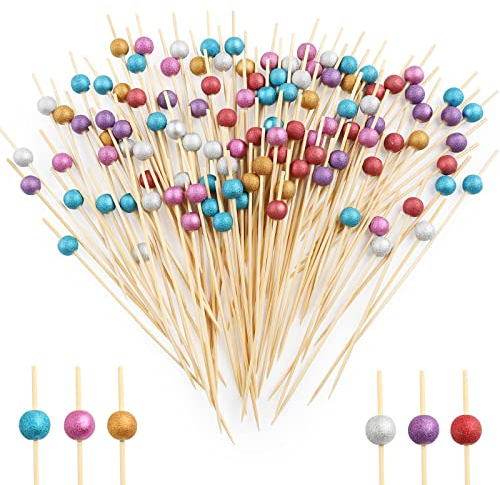 Bekeify Palitos de cóctel 200 Piezas de Madera de cóctel Swizzle Picks 12 cm de bambú Coloridos Palos de Frutas Varios diseños para Decorar Alimentos brochetas para sándwiches, Pasteles en Fiesta