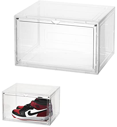 Schuhbox, Transparent Stapelbare Schuhbox, Faltbare Transparente Aufbewahrung für Schuhe, Kunststoff Schuhschrank für Schuhe bis zu 33 x 28,5 x 19 cm, Transparent