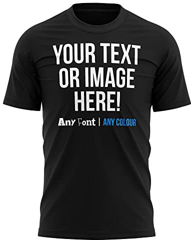 Personalised Text and Image T Shirt Mens Unisex Fit Any Colour or Font Top Tee, L, Black