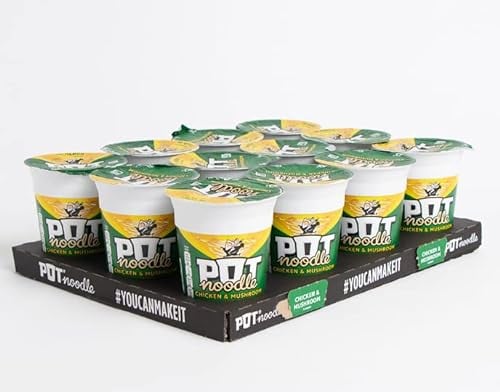Pot Noodle: Chicken & Mushroom (Case of 12 x 90g Pots) Delicious Tasty And Yummy Authentic Chinese Flavours