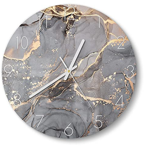 DEQORI Glasuhr | rund Ø 30 cm | Motiv Elegantes Marmormuster | ausgefallene leise Design Uhr aus Glas | Wanduhr für Wohnzimmer & Küche | moderne Hingucker Uhr für die Wand