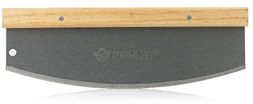 Mahlzeit Pizzamesser aus Edelstahl mit Bambusgriff | 36 x 12 cm | Wiegemesser für Pizza, Flammkuchen und Brot | Pizzaschneider, Pizza-Wiegemesser, Pizzateiler, Pizzazubehör, Pizzagadget