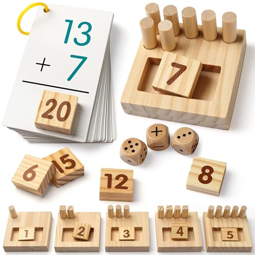 SYNARRY Wooden Counting Peg Boards, Montessori Math Manipulatives for Kids