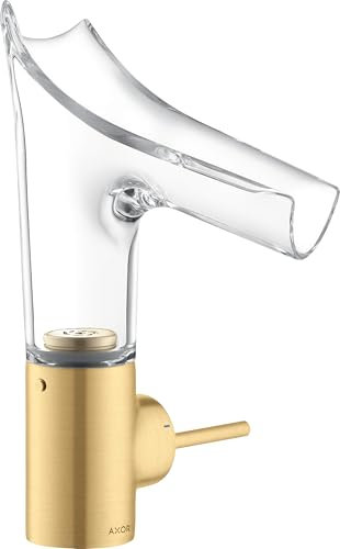 hansgrohe AXOR Starck V Einhebel-Waschtischmischer 140 mit Glasauslauf und Ablaufgarnitur, 12112250, Farbe: Brushed Gold Optic