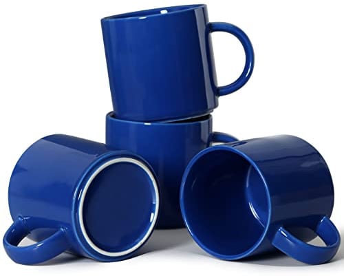 Smilatte 12 oz Stackable Coffee Mugs, M101 Novelty Ceramic Cup for Boy Girl Lover, Set of 4, Blue