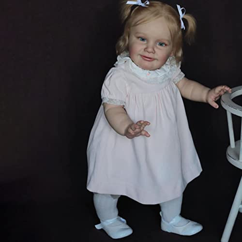 Zero pam Reborn Baby Mädchen Blond Reborn Puppe 60 cm Lebensechte Reborn Baby Puppen Mit Weichem Stoffkörper Newborn Puppe Lächelnd BabyPuppe Für Kleinkind