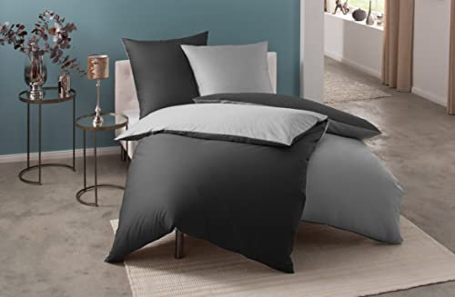 Bettwaesche-mit-Stil Mako Satin Damast Wendebettwäsche Streifen Vancouver grau/anthrazit (Garnitur 140x200 + 70x90cm)