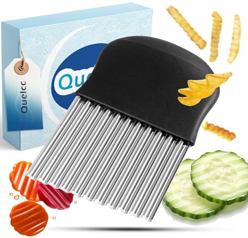 Quelcc Wellenschneider für Gemüse und Obst, Wellenschneider für Pommes, Edelstahl Kartoffelschneider, Professionelles Riffelmesser für Erwachsene & Kinder für Pommes Kartoffeln Gemüse Obst(Schwarz)