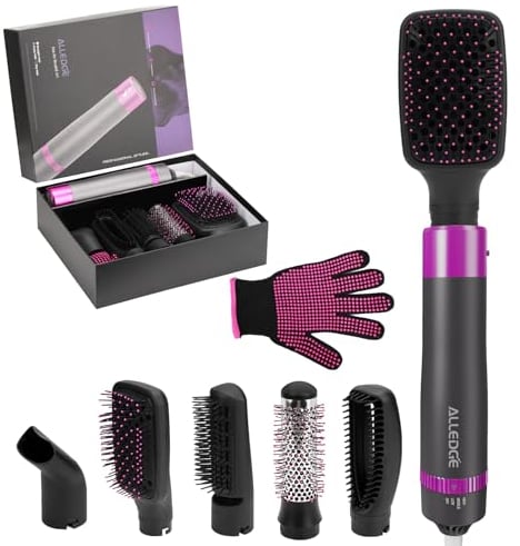 Alledge 5-in-1 Warmluftbürste-Föhnbürste Set mit Negativerionen-Technologie - Warmluftbürste für Trocknen, Glätten, Locken und Styling - Austauschbare Volumizer-Bürste
