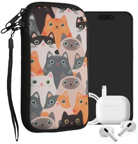 kwmobile Handytasche für Smartphones L - 6,5 - Neopren Handy Tasche Hülle Cover Case Schutzhülle - Katzen Orange Schwarz Weiß - 16,5 x 8,9 cm Innenmaße