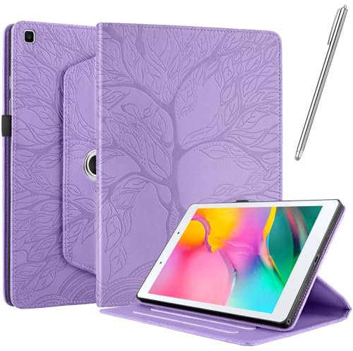 Netany Rotating Custodia per Samsung Galaxy Tab A 8.0 2019 (Sm-T290 / Sm-T295), con penna PU Pelle Flip Cover, con portapenne Supporto Rotazione 360 Protettiva Cover - Viola