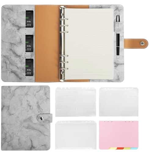 Skycase A5 Ringbuch aus PU-Leder – Inkl. 6-Loch Füllpapier & Bindertaschen | Nachfüllbarer Organizer für Notizen, Kalender & Dokumente | Hochwertiger Ordner mit Liniertem Papier
