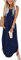 WNEEDU Damen Lang Strandkleider Sommer Maxi Kleider V-Ausschnitt Freizeitkleid Leichte Ärmellos Sommerkleider mit Taschen,Navy Blau M