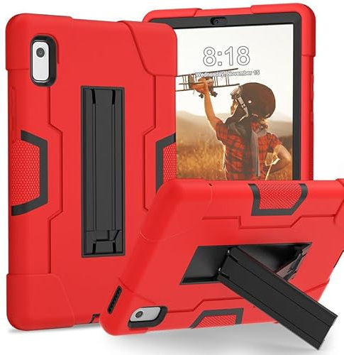 Funda para tablet Lenovo Tab M9 de 9 pulgadas TB-310FU (2023), soporte integrado, híbrido de silicona suave de policarbonato duro, funda de soporte a prueba de golpes, color rojo y negro