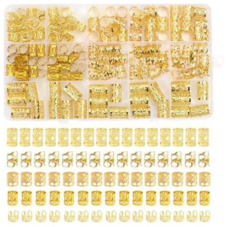155 Stück Aluminium Dreadlocks Haarperlen Ringe Clips Haarschmuck für Zöpfe