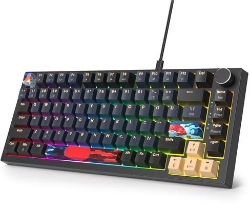 Owpkeenthy 75 Percent Gaming Keyboard Gasket Mounted with Knob, 82 Key Wired Mechanical Keyboard Hot Swappable Linear Red Switch RGB Backlit for PC Laptop (Blue Samurai)