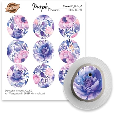 Dexcom G7 Sensor Sticker - 9er Set Purple Flowers - Aufkleber für Sensoren | Diasticker®