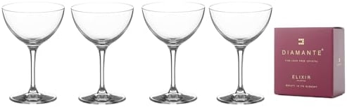 DIAMANTE Mini Nick & Nora Cocktail Coupes Crystal Glasses 140ml, Port Sherry Aperitif Digestif Negroni Glasses - ‘Auris’ Collection Undecorated Crystal - Set of 4