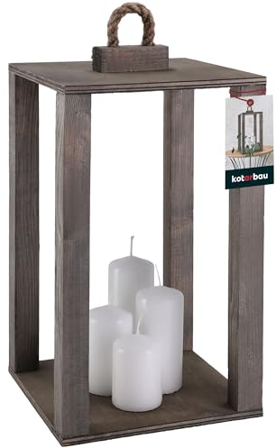 KOTARBAU Lanterna in legno, grigio, 20 x 20 x 34,5 cm, porta candele per soggiorno, fiori e candele, decorazione per matrimoni