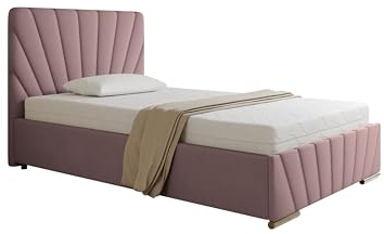 PANDA MÖBEL RAY Polsterbett 120 x 200 cm Doppelbett mit Stauraum aus Kiefernholz, Schlafzimmer, Bequem, Modern, Stilvoll-rosa