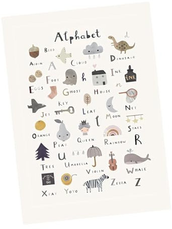 kowaku Alphabet-Poster, Leinwanddruck, Malerei, nordisches Alphabet, Wandkunst, Poster, Diagramm-Poster für Kinder, Klassenzimmer, Spielzimmer, 30cmx40cm