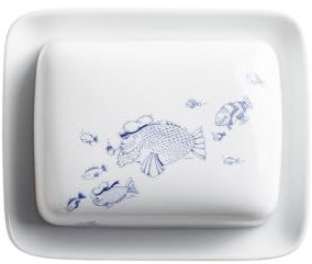 KAHLA Ahoi Marie Butterdose Fischschwarm | Butterglocke aus Porzellan im maritimen Stil