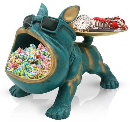 Französische Bulldogge Figuren Statue, Bulldogge Tablett Deko, Hund Skulptur Schlüsselschale für Wohnzimmer, Eingangsbereich, Büro, Schreibtischdekoration (Blau)