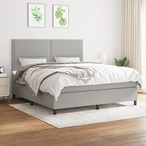 Willood Boxspringbett mit Matratze Hellgrau 160x200 cm Stoff Flach mit Nägeln Hohes Kopfteil