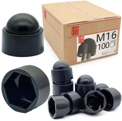 Cache écrou M16 Noir, 100 pièces, cache noir, caches vis plastique | capuchon de protection hexagonal, protection anti-rouille pour écrou et vis, finition propre bricolage