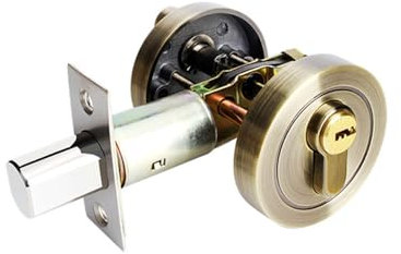 Bronze Deadbolt Lock, Single Cylinder Door Lock with Keys Zinc Alloy Invisible Door Lock Round Deadbolt for Front Entrance Door Passage Doors
