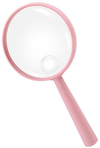 Feosky Hand-Leselupe, 10-fache Lupe, 90 mm, bruchsichere Linse, Erwachsene, geschlossene Arbeit, rutschfester Griff für Senioren, Lesen und Naturerkundung, Insekten- und Hobby-Beobachtung (Rosa)