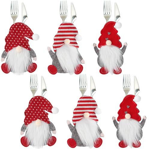 Giggleye Besteckhalter Weihnachten Filz, 6 Stück Wichtel Bestecktasche Weihnachten, Besteckbeutel Weihnachten, Weihnachts Messer Gabeln Löffel Geschirr Besteck Taschen für Party Tisch Weihnachtsdeko