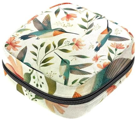 Aufbewahrungsbeutel für Damenbinden, Kolibri-Blumen, Oxford-Stoff, Menstruationstassen-Beutel, Stillkissen, Tampon-Periodenbeutel mit Reißverschluss, für Teenager, Mädchen, Damen