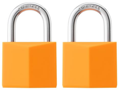 ROOKMAD 2er-Pack gleichschließende Schlösser, orange überzogenes Messing-Vorhängeschloss mit Edelstahlbügel, 4,8 cm Schlosskörper, rostfreie Schlösser für Gepäck, Tor, Zaun, Haspe, Schrank,