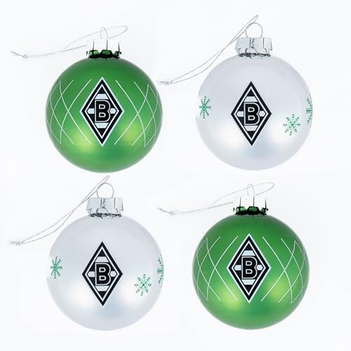 Borussia Mönchengladbach Weihnachtskugeln 4 x 7,5 cm | Offizieller Fanartikel Fohlenshop | Christbaumkugeln in Silber und Grün Baumschmuck