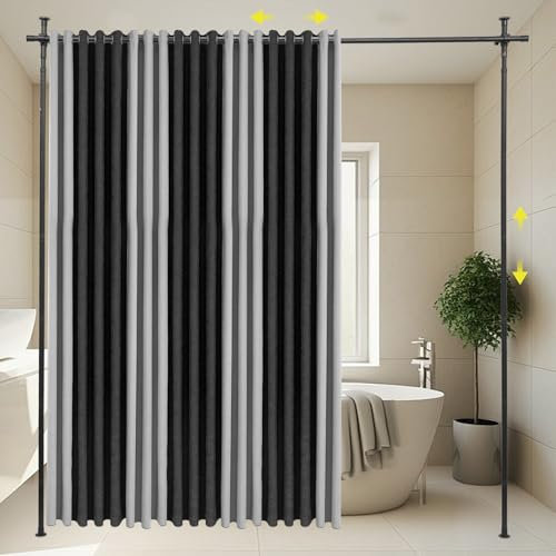 Raumteiler Paraventgestell Gardinenstange ausziehbare Gardinenstange Freistehend Vorhang Teiler Ständer Raumteiler, für Wohnzimmer, Balkone, Einstellbare 0.7-1.77x 1.22-3.05 m (LxH) (schwarz)